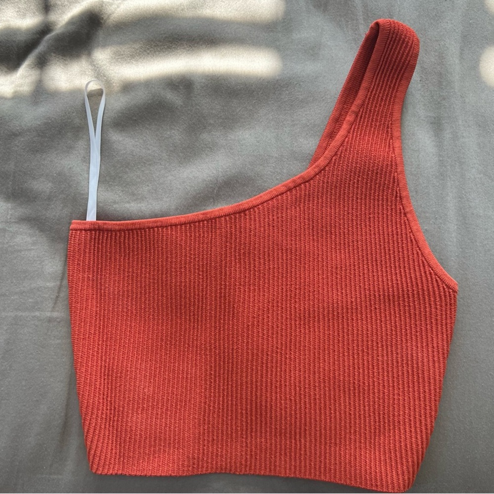 Aritzia Babaton Asymmetrical Ribbed Crop Tank Top Orange